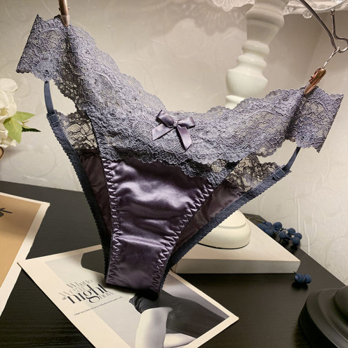 無痕內褲女士低腰性感蕾絲拼接冰絲時尚丁字褲T褲少女學生三角褲 無痕內褲女士低腰性感蕾絲拼接冰絲時尚丁字褲T褲少女學生三角褲