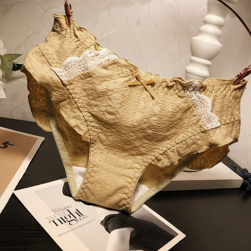 日系棉質面料內褲女士低腰甜美少女荷葉邊透氣棉襠底褲秋冬款褲頭 日系棉質面料內褲女士低腰甜美少女荷葉邊透氣棉襠底褲秋冬款褲頭