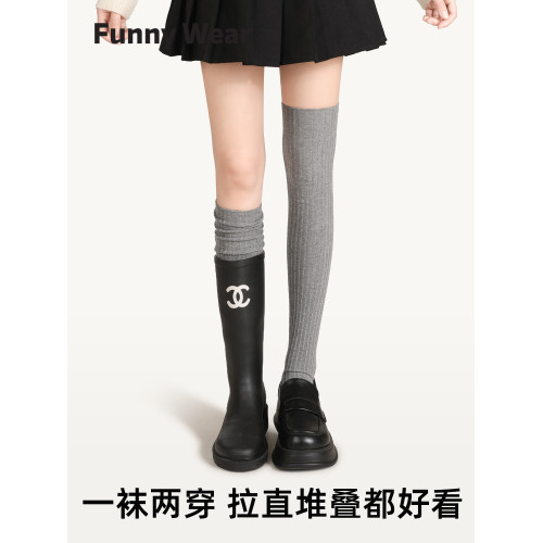 長筒襪女春秋季堆堆小腿襪竪條紋顯瘦過膝襪配靴子長腿襪高筒襪子 長筒襪女春秋季堆堆小腿襪竪條紋顯瘦過膝襪配靴子長腿襪高筒襪子
