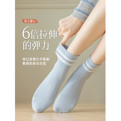 大碼襪子女春秋款純棉中筒襪秋冬季41加肥加大43條紋運動短筒襪40
