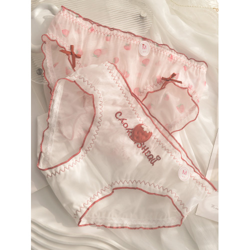 4條裝純欲風性感甜美可愛草莓蕾絲女內褲薄款網紗透氣少女三角褲