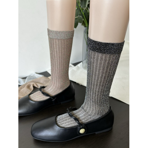 夏季薄款微閃亮絲襪子女中筒襪ins潮復古時髦竪條紋走秀款堆堆襪 夏季薄款微閃亮絲襪子女中筒襪ins潮復古時髦竪條紋走秀款堆堆襪