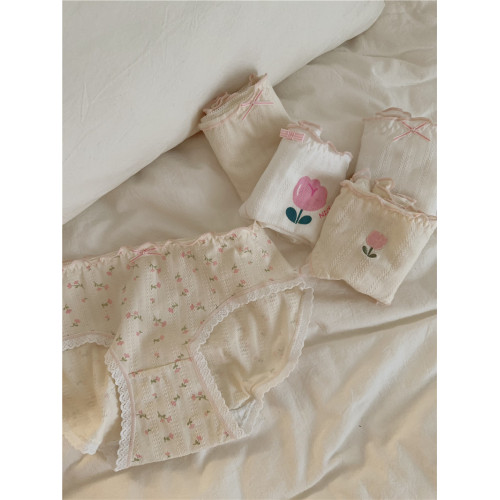 5條A類嬰兒棉內褲女純棉嬭黃碎花少女生全棉襠女士三角褲2025新款