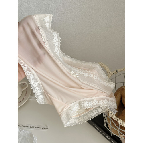 面膜褲！夏季輕薄透氣蕾絲邊中腰內褲女桑蠶絲底檔抗菌2025年新款