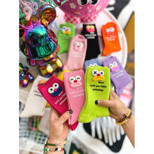 個性手工款醜萌大嘴字母粉色堆堆襪女Ins潮日韓搭洞洞鞋外穿長襪