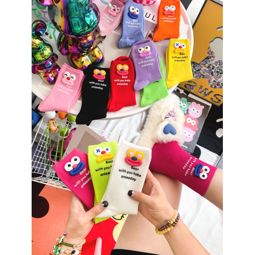 個性手工款醜萌大嘴字母粉色堆堆襪女Ins潮日韓搭洞洞鞋外穿長襪