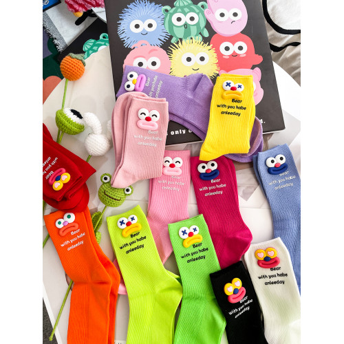 個性手工款醜萌大嘴字母粉色堆堆襪女Ins潮日韓搭洞洞鞋外穿長襪