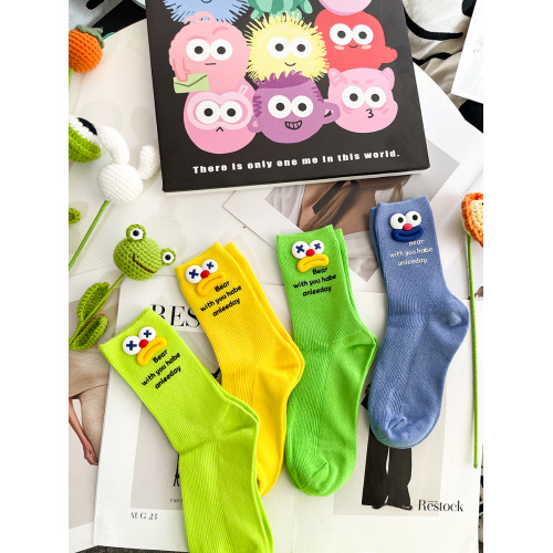 個性手工款醜萌大嘴字母粉色堆堆襪女Ins潮日韓搭洞洞鞋外穿長襪