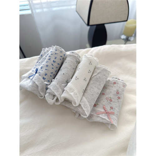 5條裝10A抗菌女生內褲純棉中腰大碼日系碎花A類棉少女學生三角褲 5條裝10A抗菌女生內褲純棉中腰大碼日系碎花A類棉少女學生三角褲