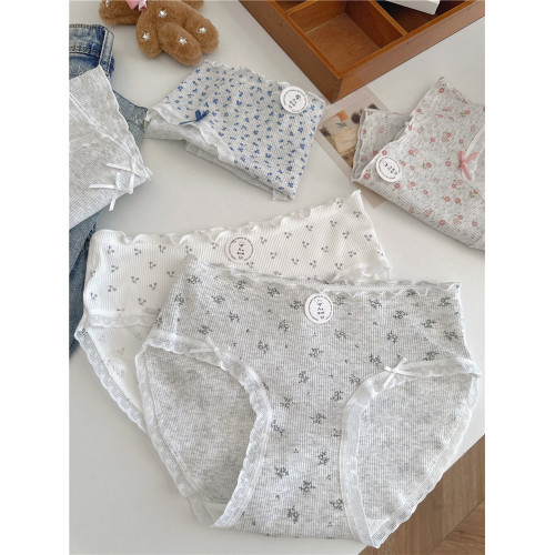 5條裝10A抗菌女生內褲純棉中腰大碼日系碎花A類棉少女學生三角褲 5條裝10A抗菌女生內褲純棉中腰大碼日系碎花A類棉少女學生三角褲