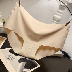 一片式無痕貼膠舒適內褲女士性感中低腰甜美少女舒適純棉襠三角褲