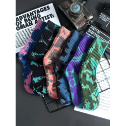 襪子男中筒襪女長襪加厚純棉春秋紥染粗線復古褪色潮流日系長筒襪