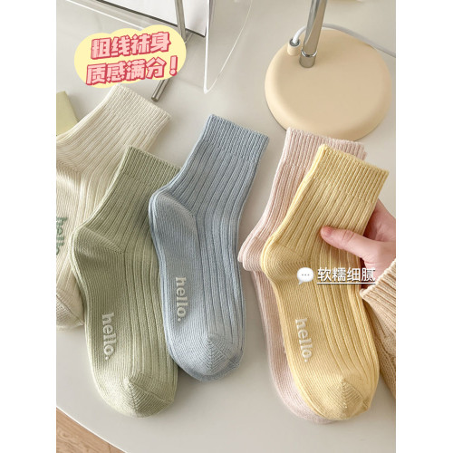 純色襪子女春秋季棉襪ins潮韓版日系粗線白色運動字母純色中筒襪 純色襪子女春秋季棉襪ins潮韓版日系粗線白色運動字母純色中筒襪