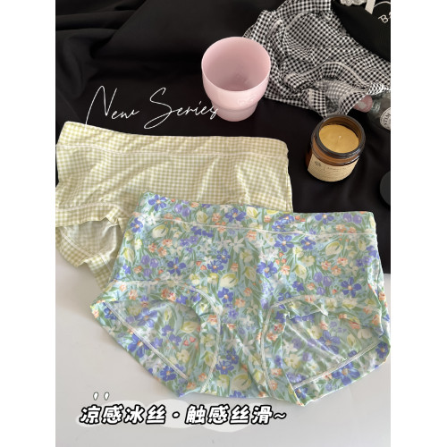 內褲女冰絲日系少女中低腰無痕速乾綠色柔軟透氣2024新款性感三角