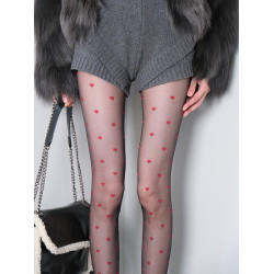 周末野餐|秋冬通勤微透漸變高級感紅色愛心波點拼色連褲襪