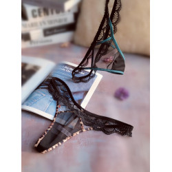 歐美性感豹紋蕾絲女內褲低腰純欲T褲透明網紗純棉襠一根繩丁字褲