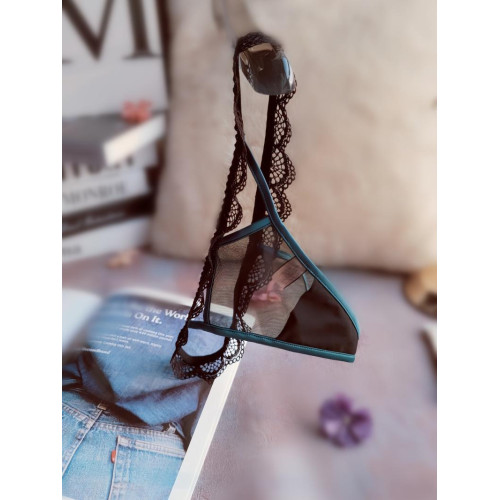 歐美性感豹紋蕾絲女內褲低腰純欲T褲透明網紗純棉襠一根繩丁字褲