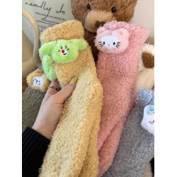 毛絨絨加厚保暖襪子女中筒可愛珊瑚絨家居睡眠襪地板襪搞怪玩偶襪