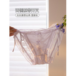 六衹兔子性感純欲內褲女士透氣不悶汗甜美蝴蝶結蕾絲少女三角褲