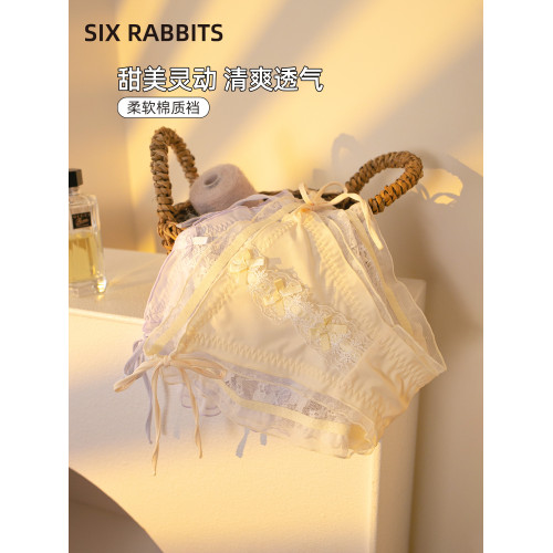 六衹兔子性感純欲內褲女士透氣不悶汗甜美蝴蝶結蕾絲少女三角褲