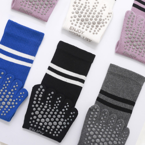 瑜珈襪防滑專業健身運動訓練秋冬中筒普拉提條紋分趾五指襪女