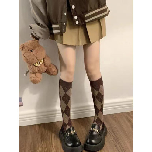 秋冬款黑白菱格長筒襪子女潮高筒長襪小腿襪日系個性jk黑白及膝襪 秋冬款黑白菱格長筒襪子女潮高筒長襪小腿襪日系個性jk黑白及膝襪
