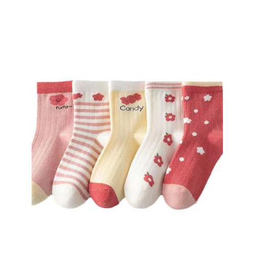 2025秋冬新款兒童襪子可愛卡通條紋男女童高筒襪小花中小童厚棉襪