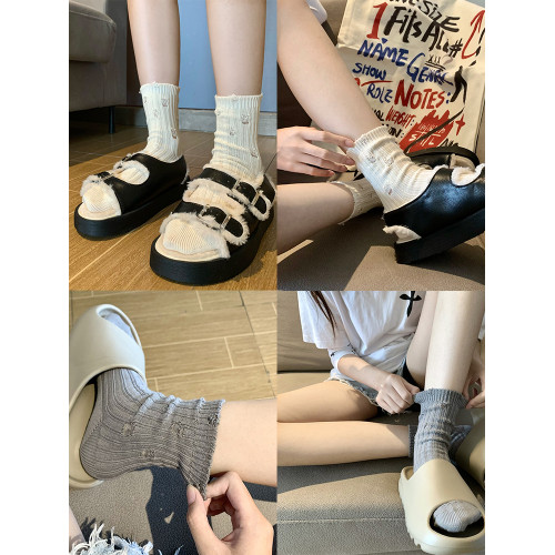 破洞襪子女 春夏款男女情侶中筒襪網紅個性乞丐襪時尚ins潮堆堆襪 破洞襪子女 春夏款男女情侶中筒襪網紅個性乞丐襪時尚ins潮堆堆襪