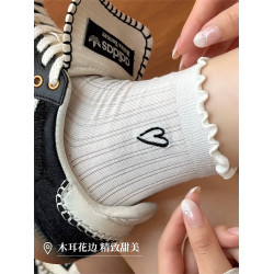 白色花邊襪子女2025新款爆款純棉中筒襪春秋可愛木耳邊短襪女秋天