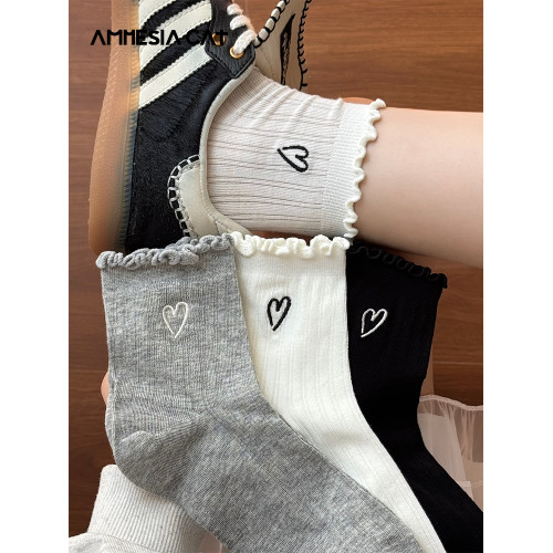 白色花邊襪子女2025新款爆款純棉中筒襪春秋可愛木耳邊短襪女秋天 白色花邊襪子女2025新款爆款純棉中筒襪春秋可愛木耳邊短襪女秋天