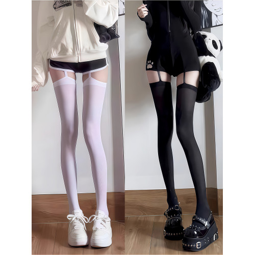 天鵞絨長筒襪女過膝襪甜美吊帶襪白色jk大腿襪子y2k高筒薄款黑絲 天鵞絨長筒襪女過膝襪甜美吊帶襪白色jk大腿襪子y2k高筒薄款黑絲