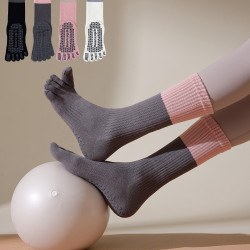 五指襪子女中筒純棉專業普拉提襪子防臭防腳氣舞蹈健身分趾長筒襪