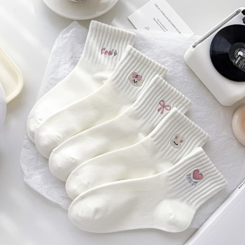 春秋可愛運動風襪子女中筒襪棉襪透氣粉色卡通刺綉女生韓版ins潮 春秋可愛運動風襪子女中筒襪棉襪透氣粉色卡通刺綉女生韓版ins潮