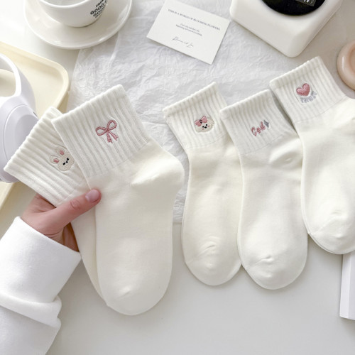 春秋可愛運動風襪子女中筒襪棉襪透氣粉色卡通刺綉女生韓版ins潮 春秋可愛運動風襪子女中筒襪棉襪透氣粉色卡通刺綉女生韓版ins潮