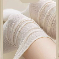 白色長筒過膝健身襪女網紗拼接設計感運動襪普拉提防滑瑜珈堆堆襪