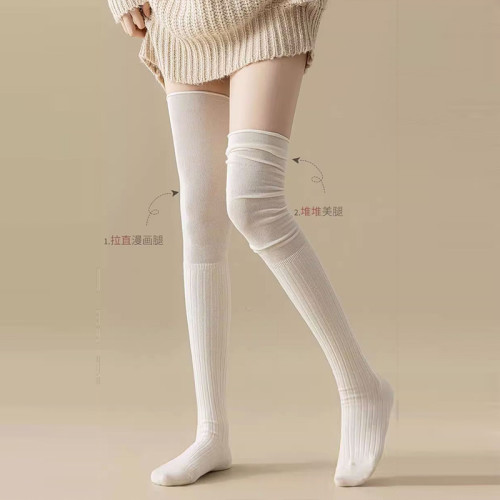 白色長筒過膝健身襪女網紗拼接設計感運動襪普拉提防滑瑜珈堆堆襪