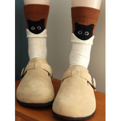 原創襪子女中筒襪ins潮雙羅口V貓兩穿無骨襪潮設計感小衆可愛長襪