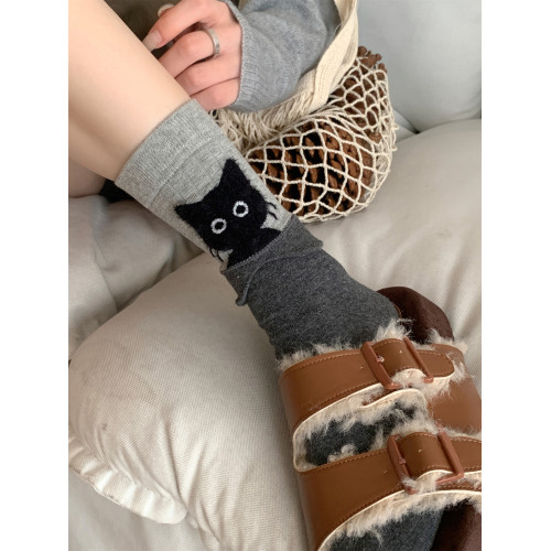 原創襪子女中筒襪ins潮雙羅口V貓兩穿無骨襪潮設計感小衆可愛長襪 原創襪子女中筒襪ins潮雙羅口V貓兩穿無骨襪潮設計感小衆可愛長襪