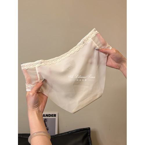 一片式冰絲無痕內褲女2025新款蕾絲邊低腰女士三角內褲夏包臀舒適