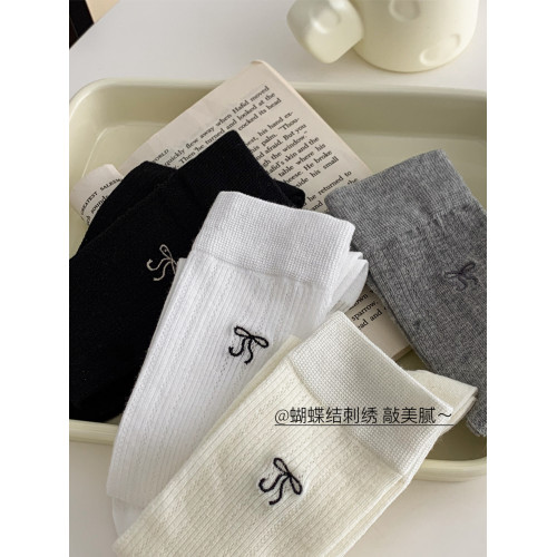 芭蕾風襪子女小腿襪春夏薄款棉襪韓版網眼透氣蝴蝶結純色長中筒襪 芭蕾風襪子女小腿襪春夏薄款棉襪韓版網眼透氣蝴蝶結純色長中筒襪