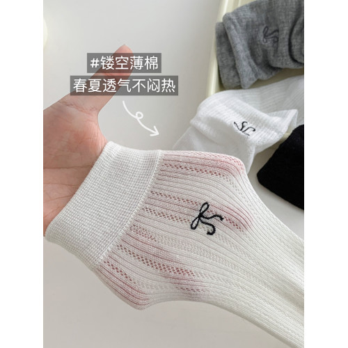 芭蕾風襪子女小腿襪春夏薄款棉襪韓版網眼透氣蝴蝶結純色長中筒襪 芭蕾風襪子女小腿襪春夏薄款棉襪韓版網眼透氣蝴蝶結純色長中筒襪
