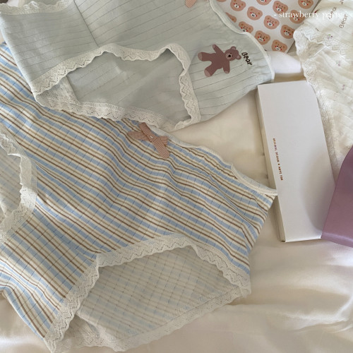 一組軟乎乎的小嬭熊/日系螺紋棉可愛少女風中腰內褲女生純棉女士