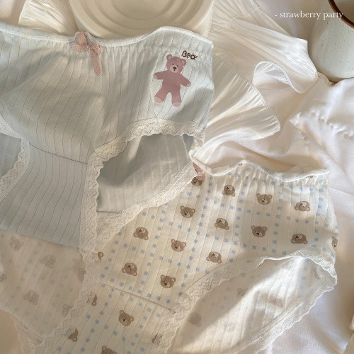 一組軟乎乎的小嬭熊/日系螺紋棉可愛少女風中腰內褲女生純棉女士