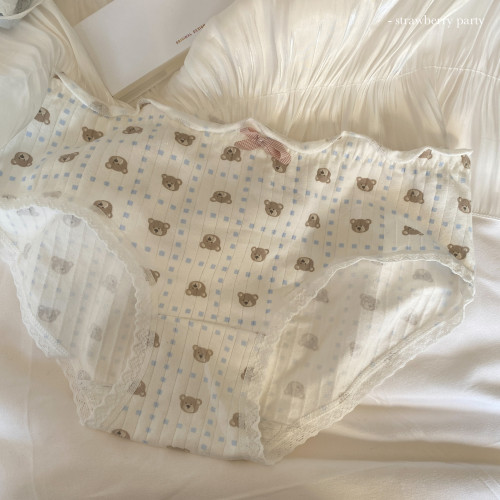 一組軟乎乎的小嬭熊/日系螺紋棉可愛少女風中腰內褲女生純棉女士