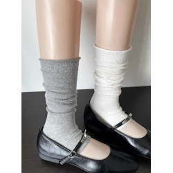 miu系菸灰色卷邊堆堆襪套女春夏季薄款時髦慵懶復古白色踩腳腿套