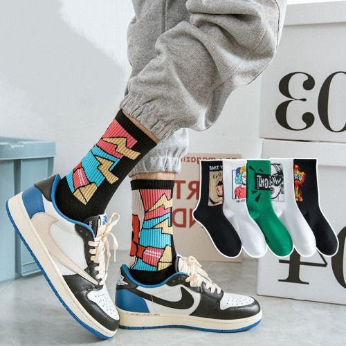 襪子男士長筒潮牌初高中潮流青少年純棉防臭吸汗塗鴉籃球運動中筒 襪子男士長筒潮牌初高中潮流青少年純棉防臭吸汗塗鴉籃球運動中筒