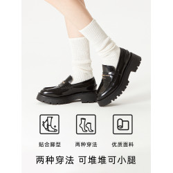 秋冬季淺灰色加厚堆堆襪女小腿襪粗線中筒長襪配小皮鞋襪子女棉襪