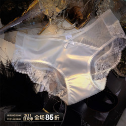 法式高級緞面蕾絲內褲女性感網紗鏤空透明中腰包臀棉襠抗菌三角褲