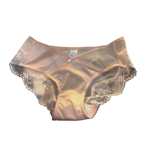 法式高級緞面蕾絲內褲女性感網紗鏤空透明中腰包臀棉襠抗菌三角褲 法式高級緞面蕾絲內褲女性感網紗鏤空透明中腰包臀棉襠抗菌三角褲