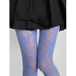 BON 春夏小衆彩色連褲襪盛開的鮮花純色蕾絲網襪甜酷辣妹絲襪